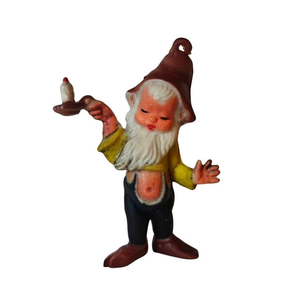 Vintage Elf Gnome Figurine Christmas Plastic Ornament Holding Candle Hong Kong - Picture 1 of 6